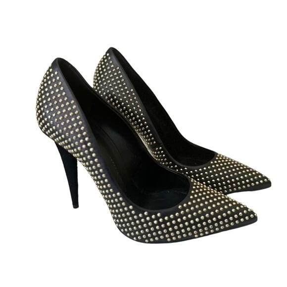 Giuseppe Zanotti Black Leather Gold Studded Pointed Toe Pumps Size 36.5 - Picture 1 of 8